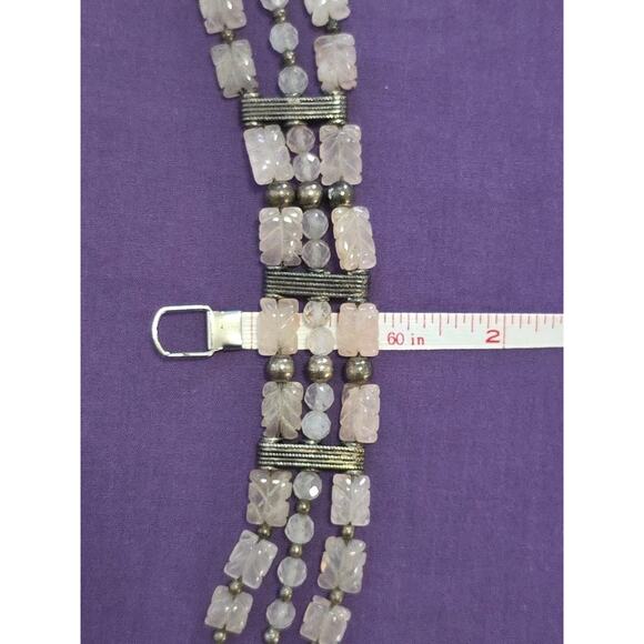 Rare Vintage Bracelet Sterling Silver 925 And Carved Rose Quartz Layered Beads - Picture 12 of 16